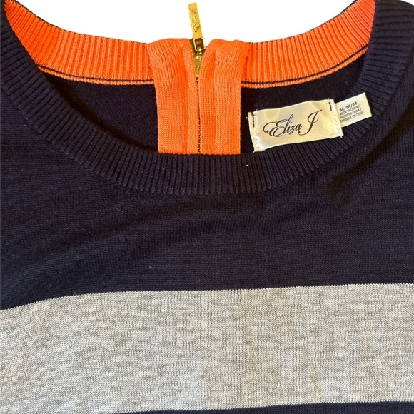 NWOT Eliza J Nay Striped Shift Dress sz M Gray Navy - Picture 2 of 3